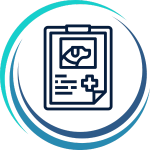 a graphic of a clipboard with a dog's photo and a medical symbol